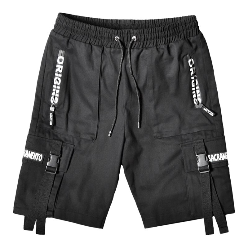 Ropa de calle para hombre, pantalones cortos informales con cintas de Hip Hop, Bermudas hasta la rodilla, pantalones cortos de playa para hombre, M-XXXL, verano,