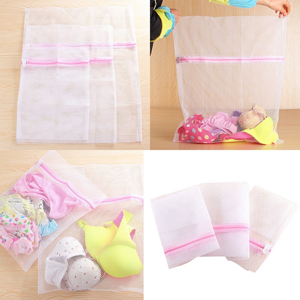 Polyester mesh vaskepose polyester vasketaske til undertøj sokvaskemaskine pose tøj bh tasker 3 størrelse