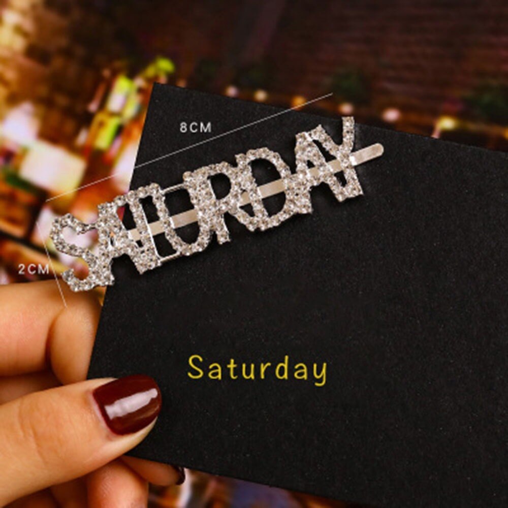 1Pc Woord Clip Parel Haaraccessoires Engels Week Brief Haarspeld Strass Zilveren Diamanten Liu Seaside Clip: 6