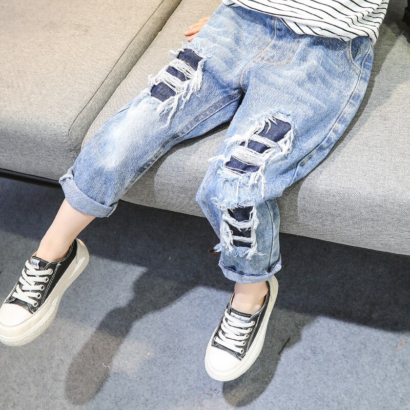 2-7T Peuter Kid Baby Boy Meisje Jeans Voorjaar Losse Gaten Denim Broek Leuke Zoete Streetwear Baby kleding Kind Broek