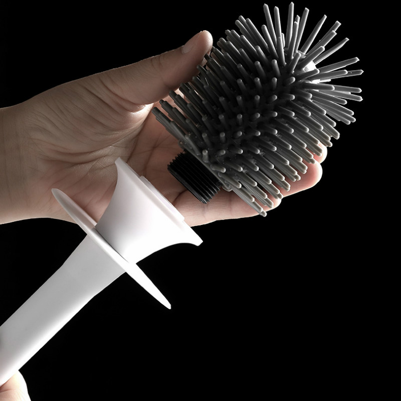 Silicone Toilet Brush with Soft Bristle Bathroom Toilet Bowl Brush and Holder Set, Thermo Plastic Rubber Cleaning Tools WJ11073