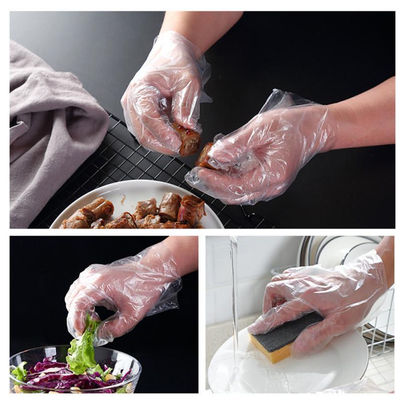 200Pcs Disposable Gloves Catering Hair Products Eating Lobster Thicken Transparent Plastic PE Film Gloves Disposable Kitchenware