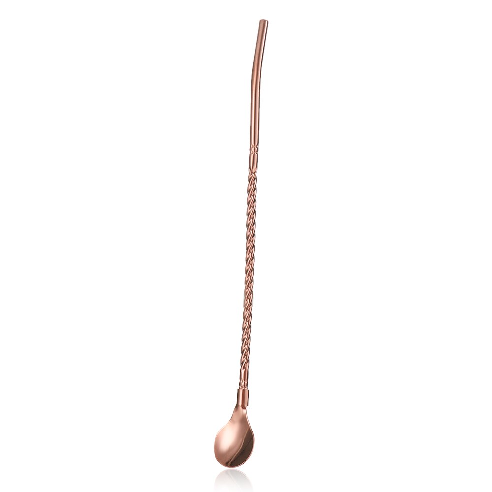 1 cuchara de paja trenzada portátil larga cuchara para té de color reutilizable cuchara de acero inoxidable para cóctel café herramientas para mezclar: rose gold