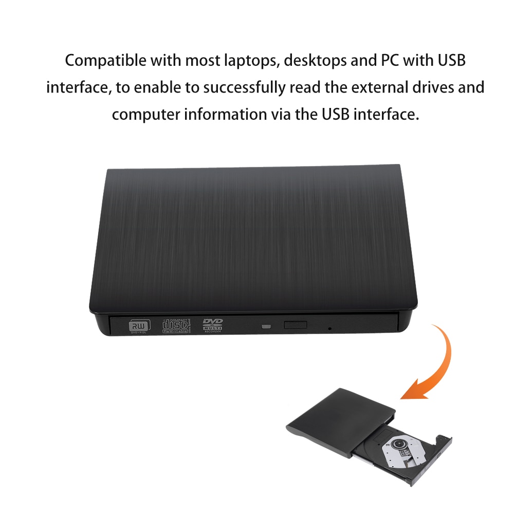 Unidad portátil externa DVD-RW USB para Windows, Linux y Mac, lector de DVD externo ODD, 1,5 CM, Plug & Play