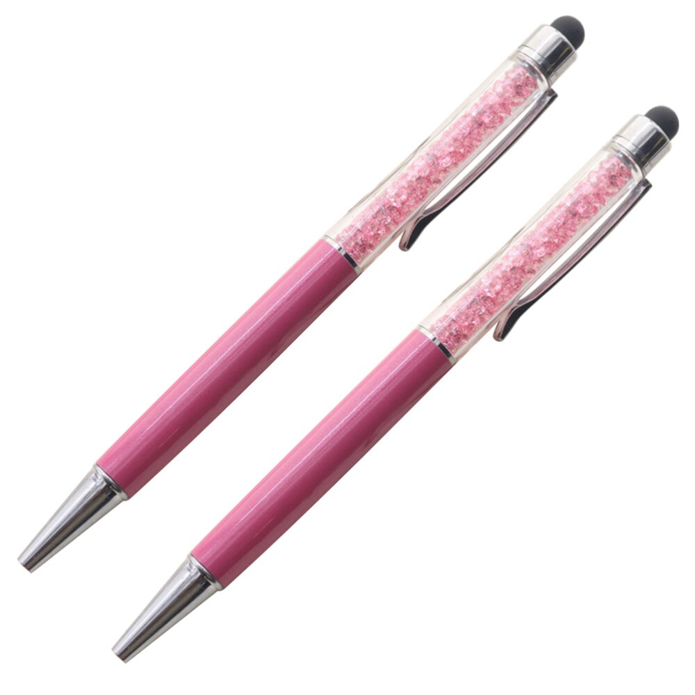 2pcs Stylus Pens 2-in-1 Multi Function Stylish Bling Slim Crystal Diamond Stylus and Ink Ballpoint Pens for All Capacitive Touch: Pink