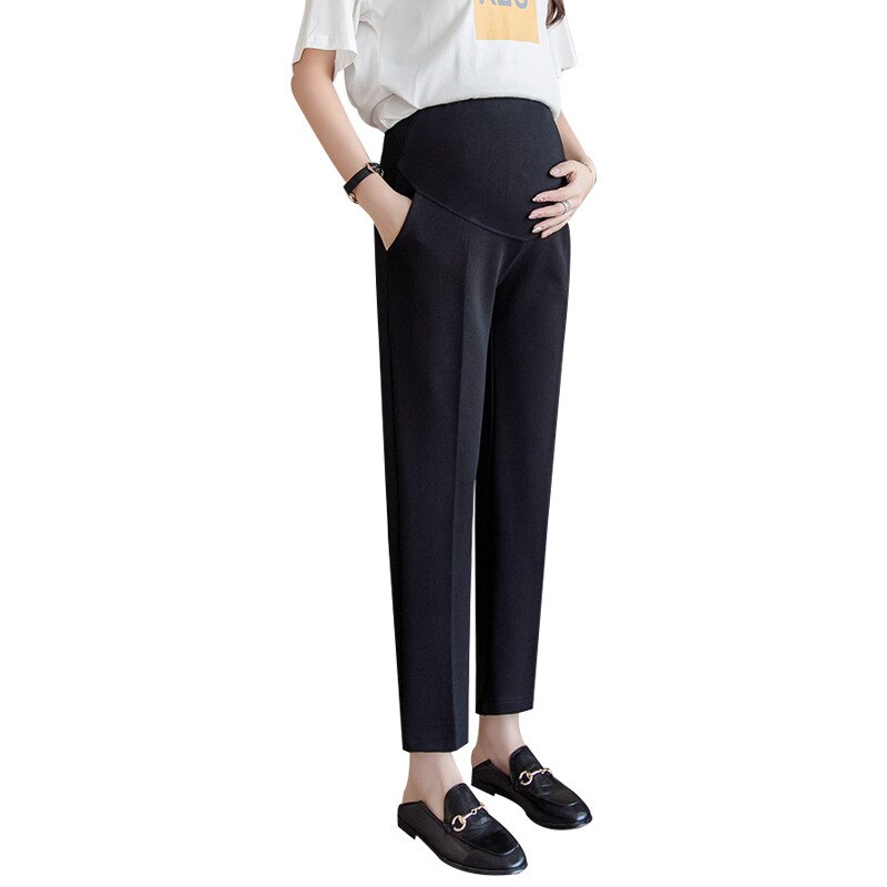 2022 schwangere frauen bauch hosen sommer schwarz elegante mutterschaft formale hosen Knöchel-länge schwangerschaft arbeit kleidung mit taschen