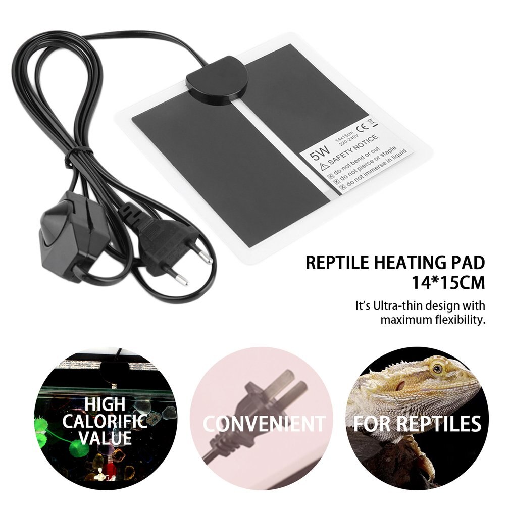 Reptile Warmte Mat 14*15cm 5W Reptiel Broedmachine Incubator Huisdier Verwarming Pad Brouwsel EU Plug Voor Hond kat Bed