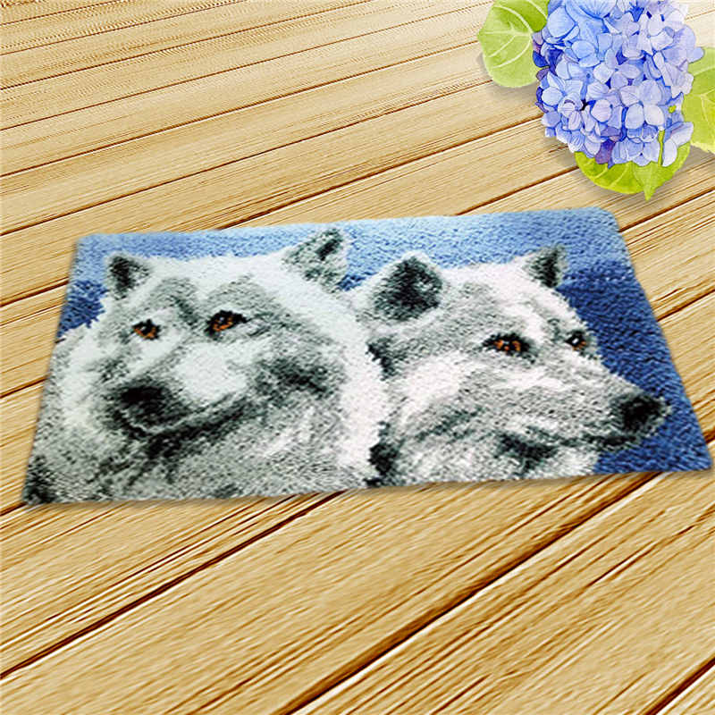 Bricolage animaux loup loquet Crochet Kit tapis faisant de l'artisanat pour les débutants avec des aiguilles à Crochet professionnelles