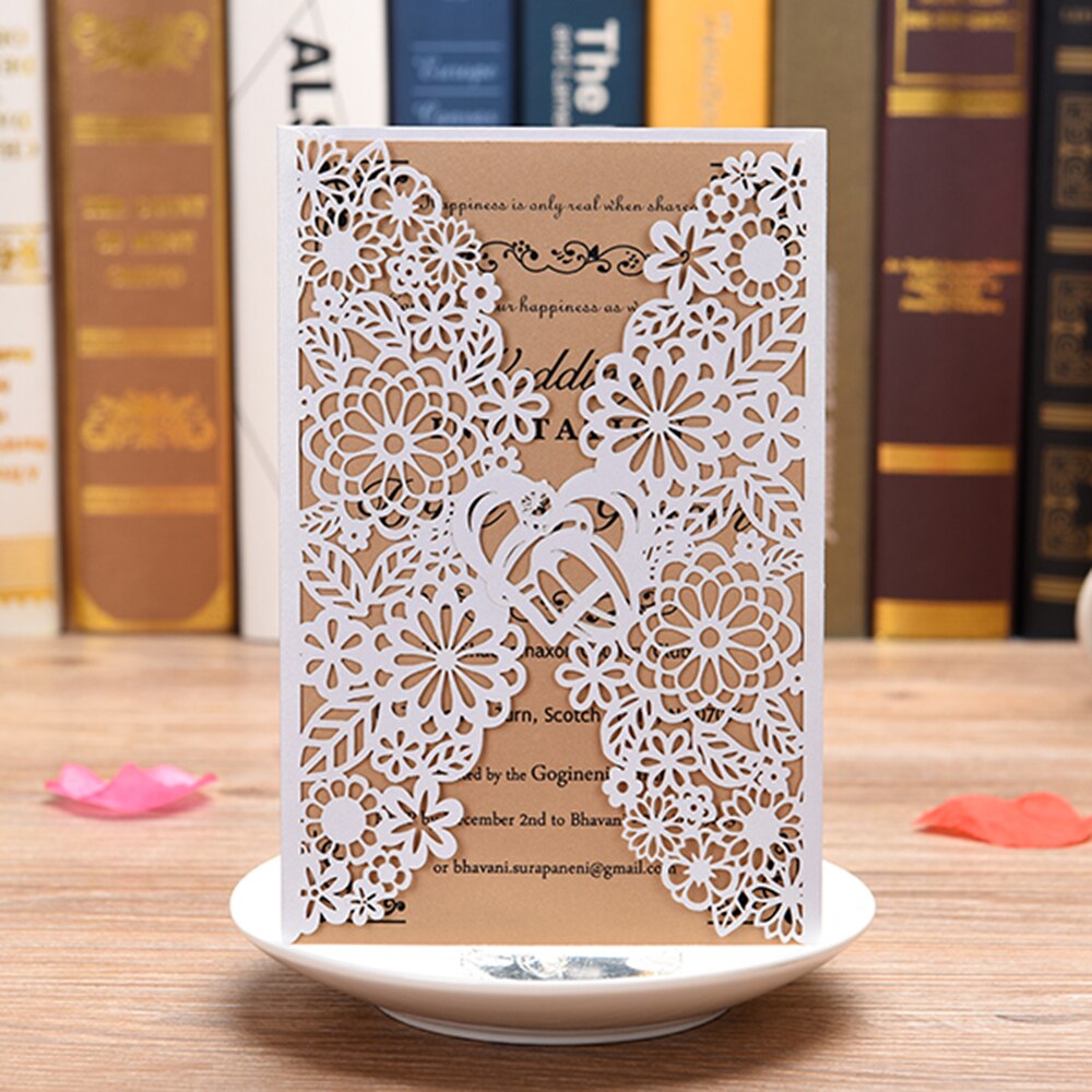 Pearl Paper Floral Wedding Cards with Blank Inner Sheet 10PCS Invitations Cards For Wedding Birthday Wedding Invitations Cards: White / Without inner card