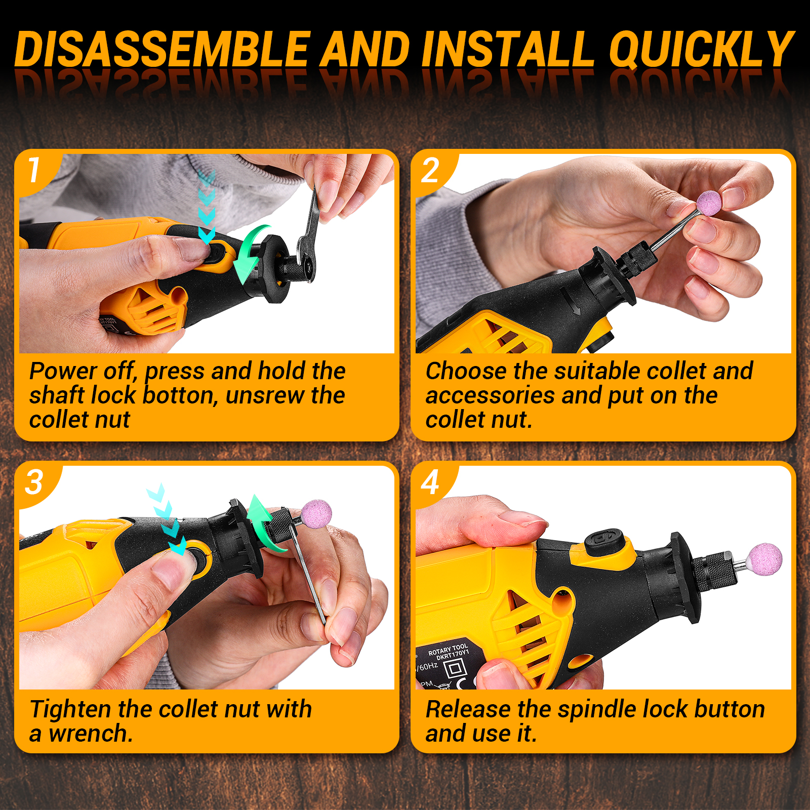 DEKO 220v Kit d'outils rotatifs électriques outils rotatifs à main Mini pour bois/métal, meuleuse électrique perceuse