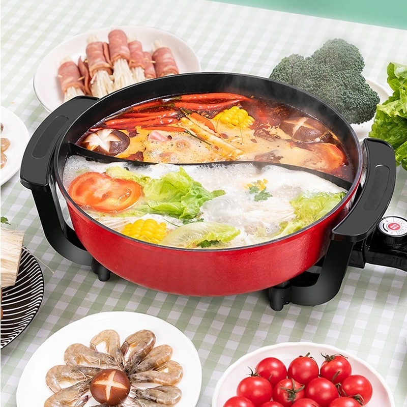 1300W 6L Elektrische Heiße Suppe Töpfe Edelstahl Nicht Stock Rauchfreien Heimat Küche CookwareTwin Unterteilt Shabu Topf Eintopf Elektrische