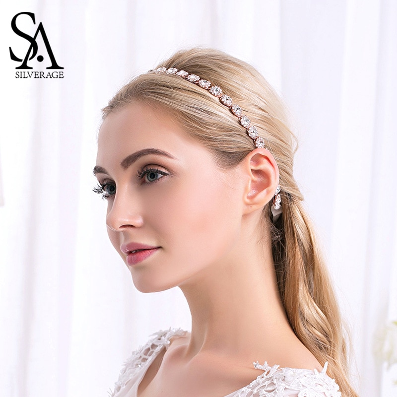 SA SILVERAGE Flower Crystal Wedding Hairbands for Woman Silver/Rose Gold/Gold Color Hair Accessories Bride Headdress by 1pcs