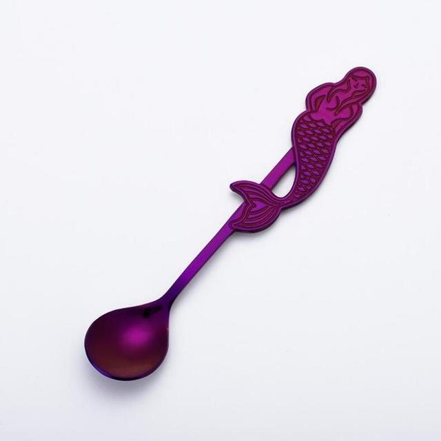 Cuillère à café et à Dessert sirène en acier inoxydable, cuillère à thé Moka à sucre et crème glacée, accessoires de cuisine, vaisselle, de décoration: E