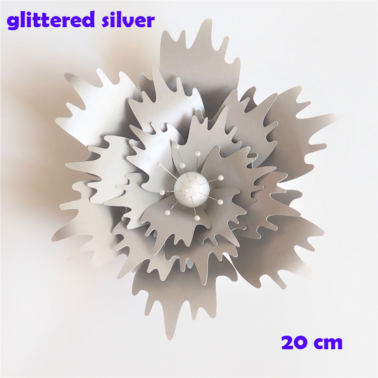 20CM Thick Cardstock Rose DIY Paper Flowers For Wedding & Event Backdrops Decorations Baby Nursery Wall Decor Video Tutorials: Glittered Silver