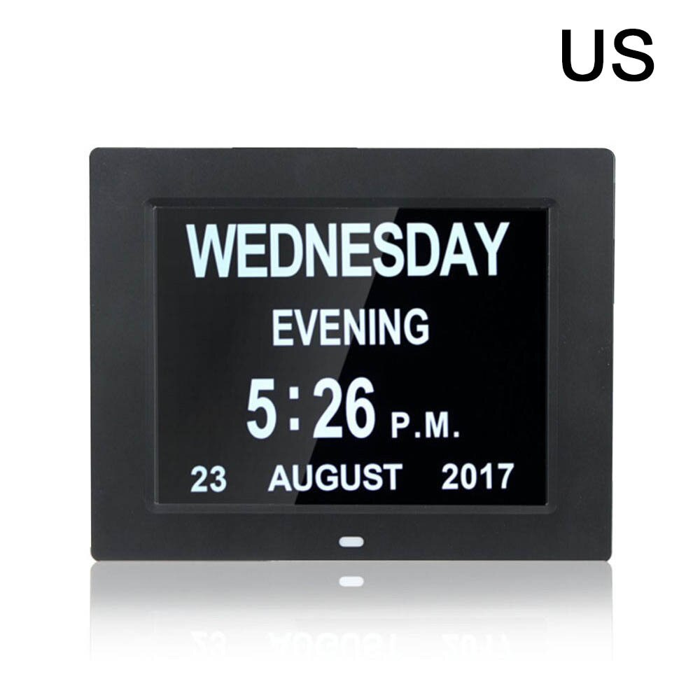 8" Electronic LED Digital Calendar Alarm Clock with Large LED Screen Display Letter Week/Month/Year US/AU/UK/EU Plug Alarm Clock: US Black