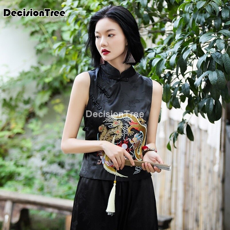 Gilet ethnique pour femmes, haut de style chinois rétro, jacquard , gilet hanfu chinois traditionnel, vêtements pour femmes,