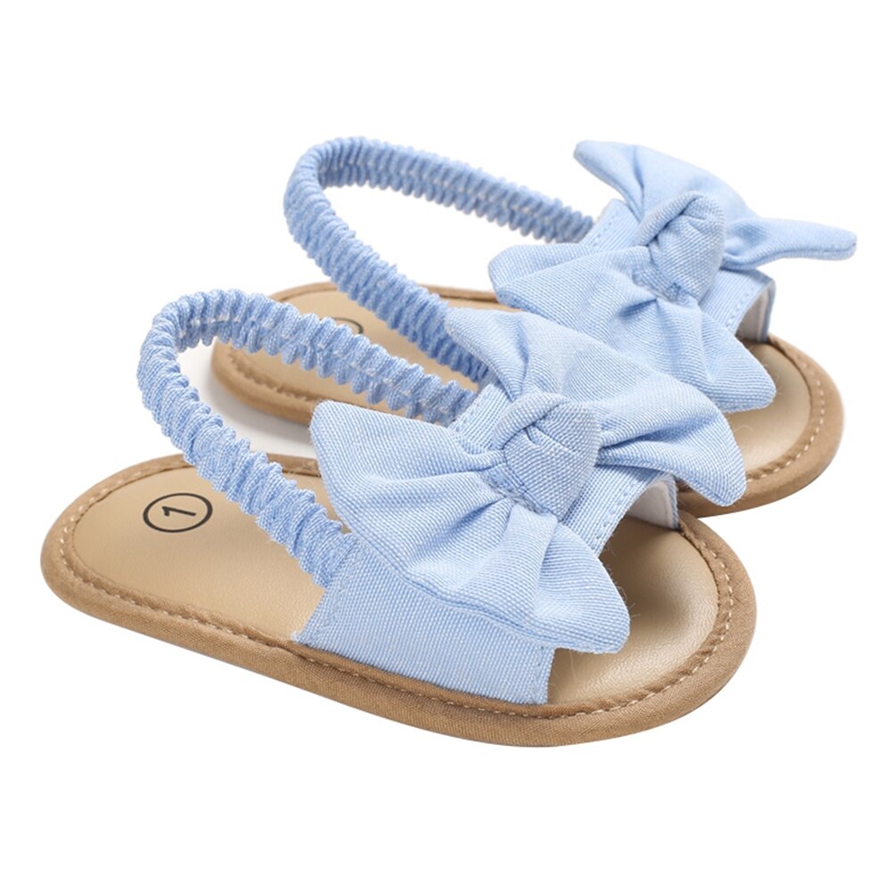 Sandalen babymeisjes strik knoop zomer zachte zool platte prinsessenschoenen baby antislip eerste stappers binnen spelen: Lichtblauw / 13-18 maanden