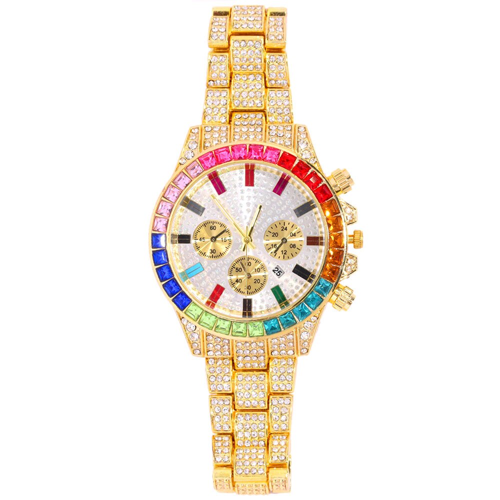 Reloj mujer bling full strass klocka lyx strass rund kvarts armbandsur armband dam & #39 ;s klockor klocka: W000901gd
