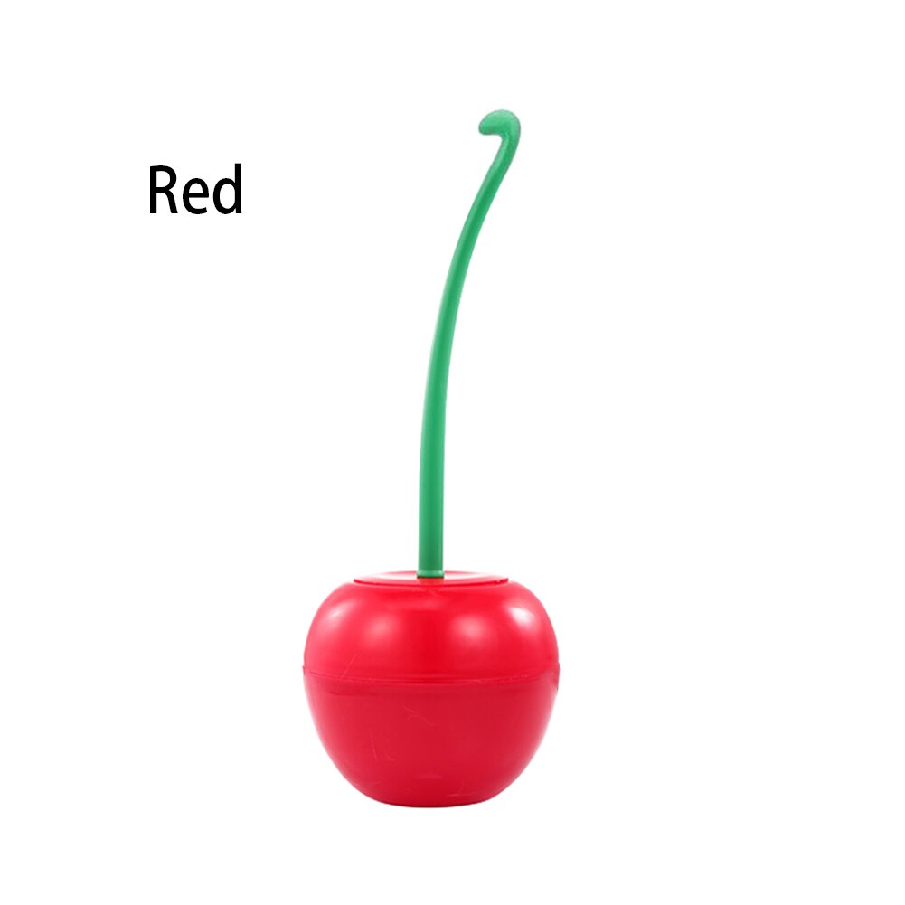 Cepillo para inodoro con forma de cereza, herramienta de limpieza para el hogar, cepillo para limpiar el baño con mango largo, limpiador con Base: Rojo