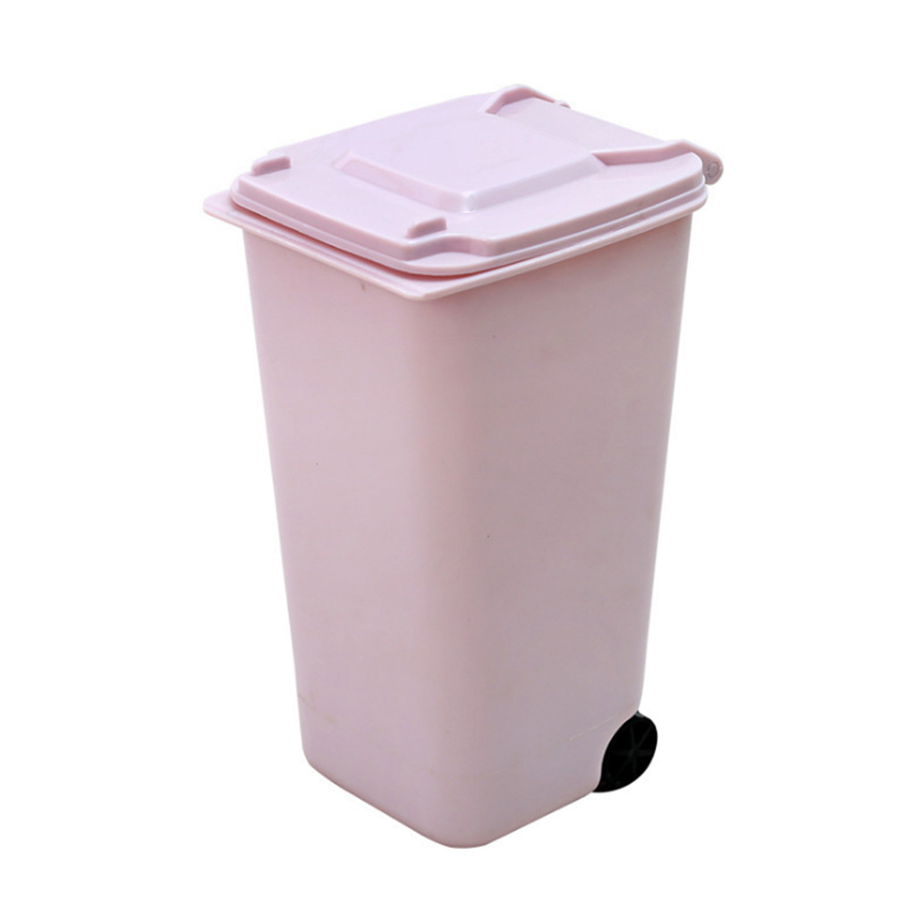 Mini Plastic Trash waste bins Can Storage Bin Desktop Organizer Pen Pencil Holder living room cubo basura reciclaje#A: PINK