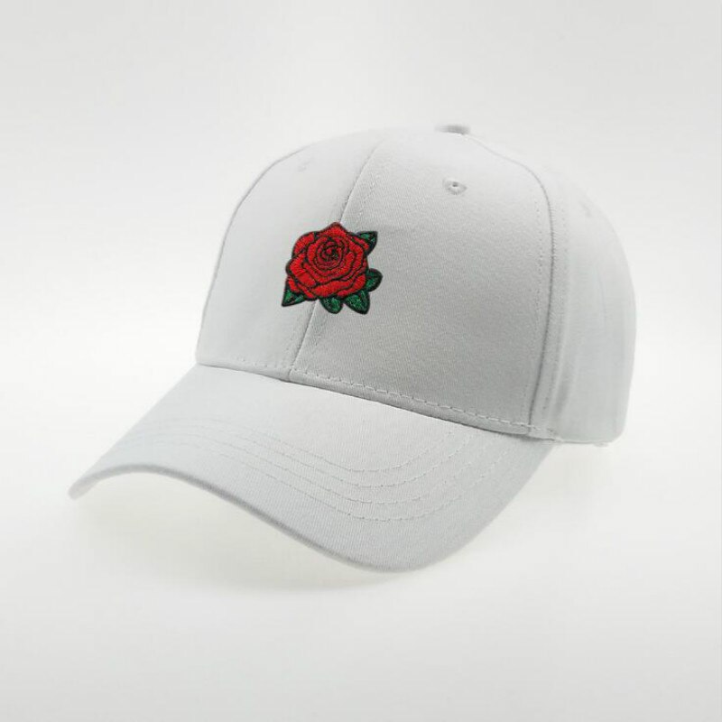 Broderi rose baseballkasket hip hop justerbar bomuldsblomst snapback hat forårssommer rose far hat hat: Hvid