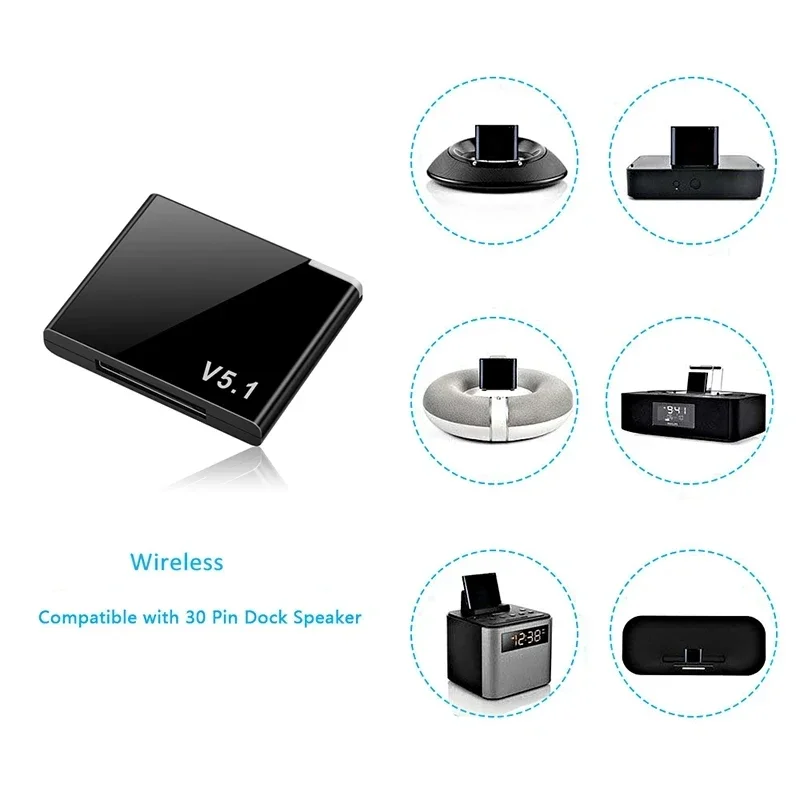I-WAVE-receptor de Audio A2DP con Bluetooth 5,1, miniadaptador inalámbrico de música para iPhone, iPod, altavoz analógico de 30 pines