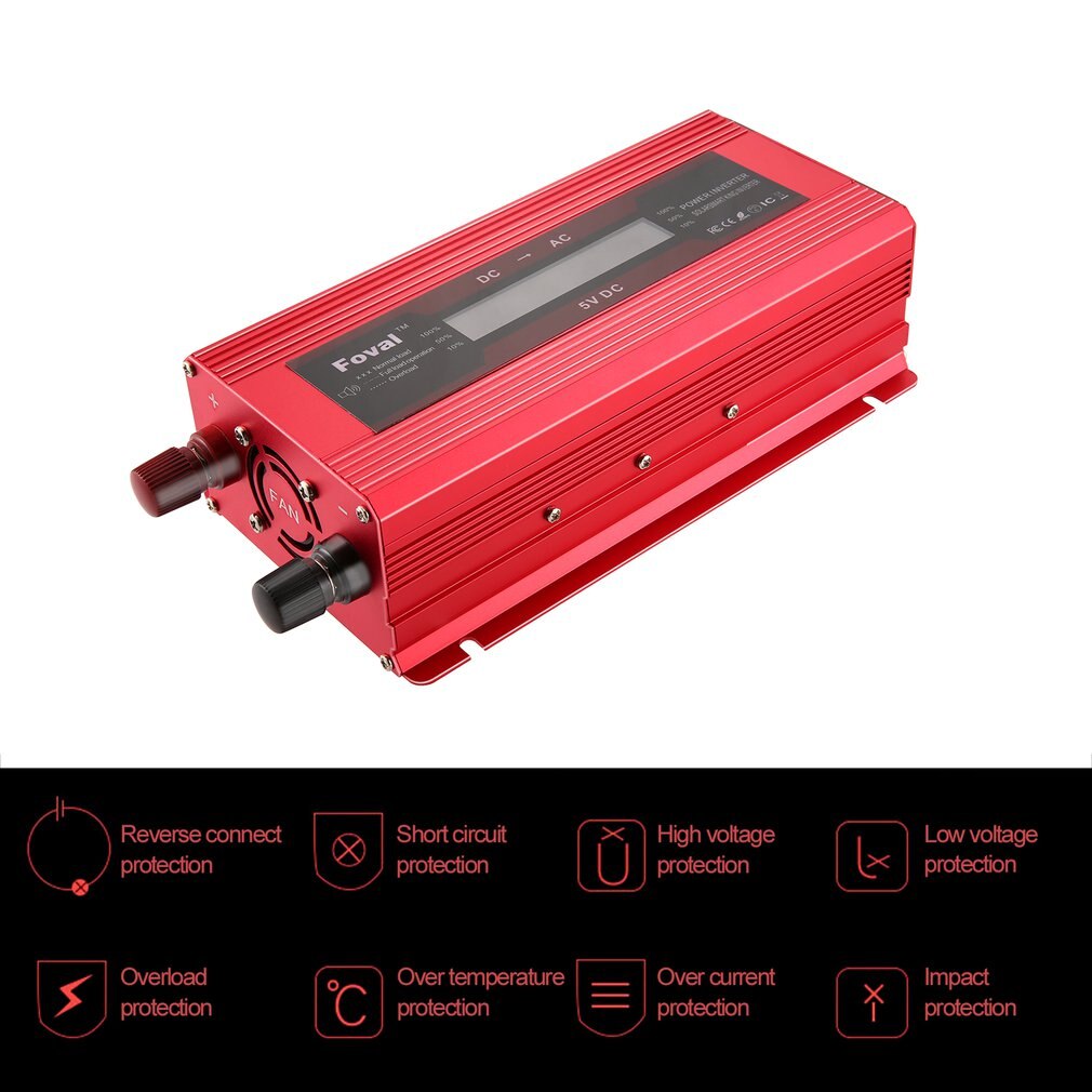 Protección Universal contra sobrecarga de cortocircuito inversor de energía Solar de coche DC 12/24V a AC 220V modificado convertidor de onda sinusoidal