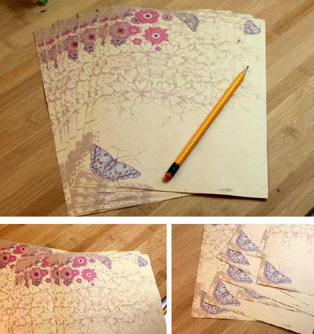 Papel de escritura Floral Vintage para escritura a mano, de flores surtidas, papel decorativo, Papel Kraft imprimible, 5 uds.: Butterfly