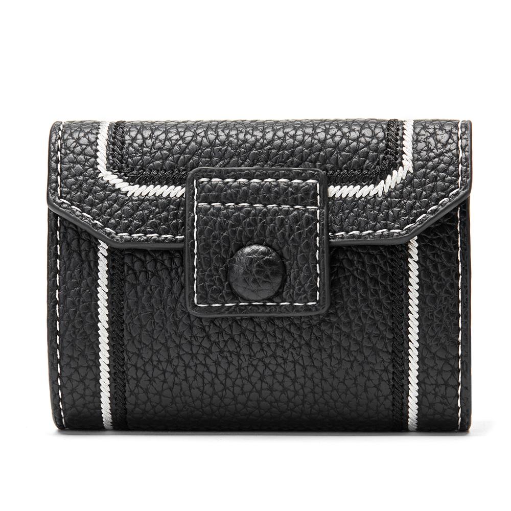 Porte-carte de crédit femmes blocage femelle boîte 26 cartes d'identité portefeuille tenir Rfid organisateur Litchi Grain cuir lignes contrastantes: Black