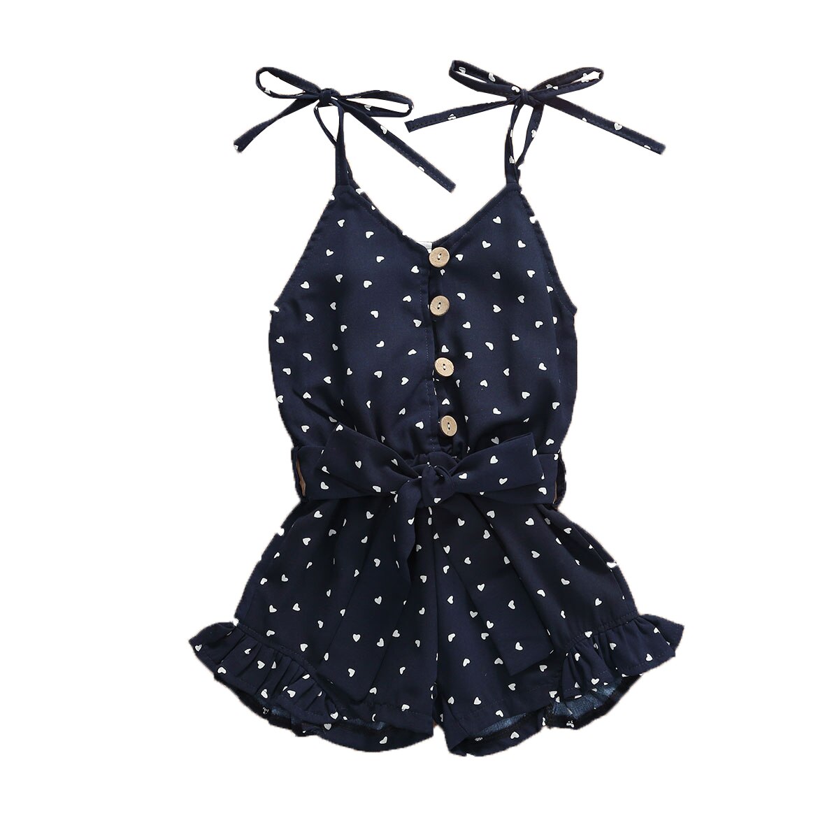 Baby Summer Clothing Toddler Kid Baby Girl Strap Sleeveless Romper Jumpsuit Little Hearts Print Shorts Outfits: Blue / 2T