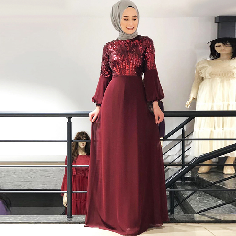 Chiffon pailletter abaya dubai hijab muslimsk aftenkjole kvinder pakistan kaftan tyrkiet islamisk tøj kaftan marocain kjoler kåbe