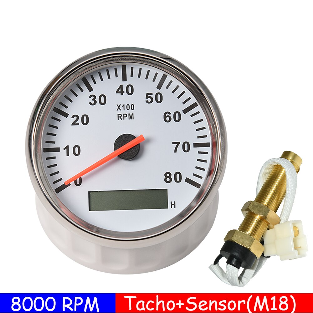 3K 4K 6K 8K RPM Tachometer-lehre Tach Sensor REV Zähler mit Stunde Meter 85mm benzin Diesel 12V 24V Rot Hintergrundbeleuchtung Anzeige: WS 8KRPM with M18