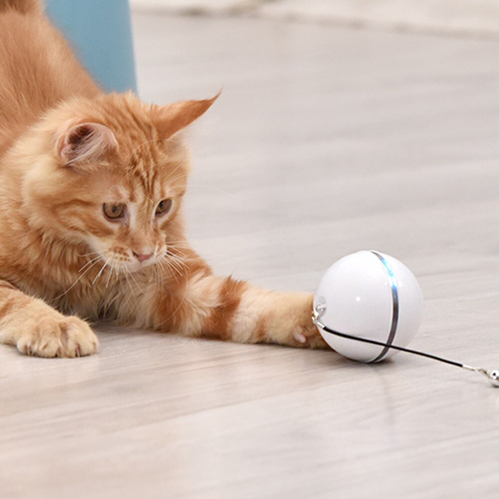 Juguete interactivo para gatos con carga USB, bola giratoria automática, juguete de plumas, LED/campana integrada
