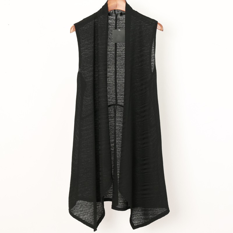 Asymmetrical Personality Summer Solid Thin Mens Sleeveless Vests Casual See Through Slim Cardigan Medium Length Waistcoats
