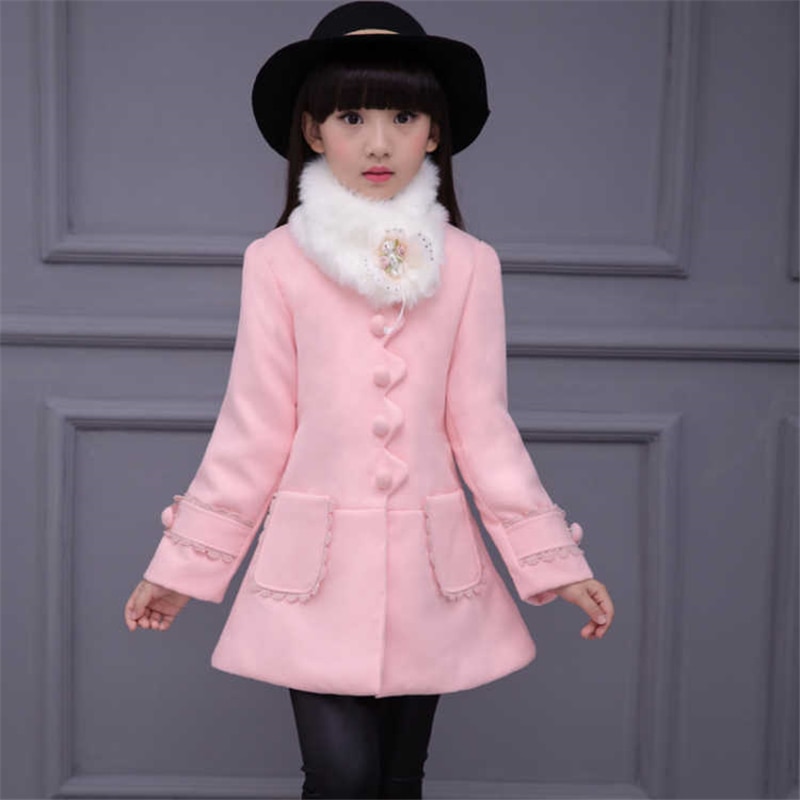 Kinderkleding meisjes jas herfst en winterkleding dikke gewatteerde kinderjas bontkraag grote kinderkleding wollen jas