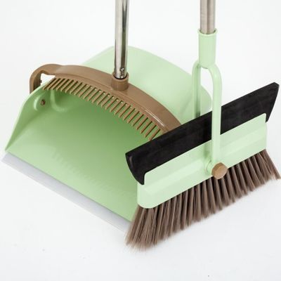 Multifunctional 2 In 1 Broom Dustpan Cleaning Set 180 Degree Rotating Broom Head Wiper Windproof Dustpan Soft Fur Brush Robot: Green