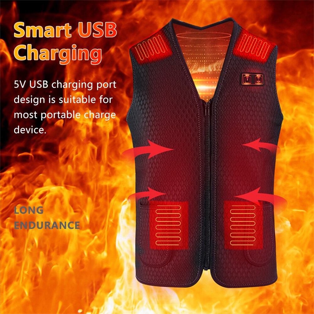 Heating Vest Warmer 3 Speeds Adjustable Temperature 7 Heating Zones USB Powered Rechargeable Thermal Waistcoat Winter Warm Fever