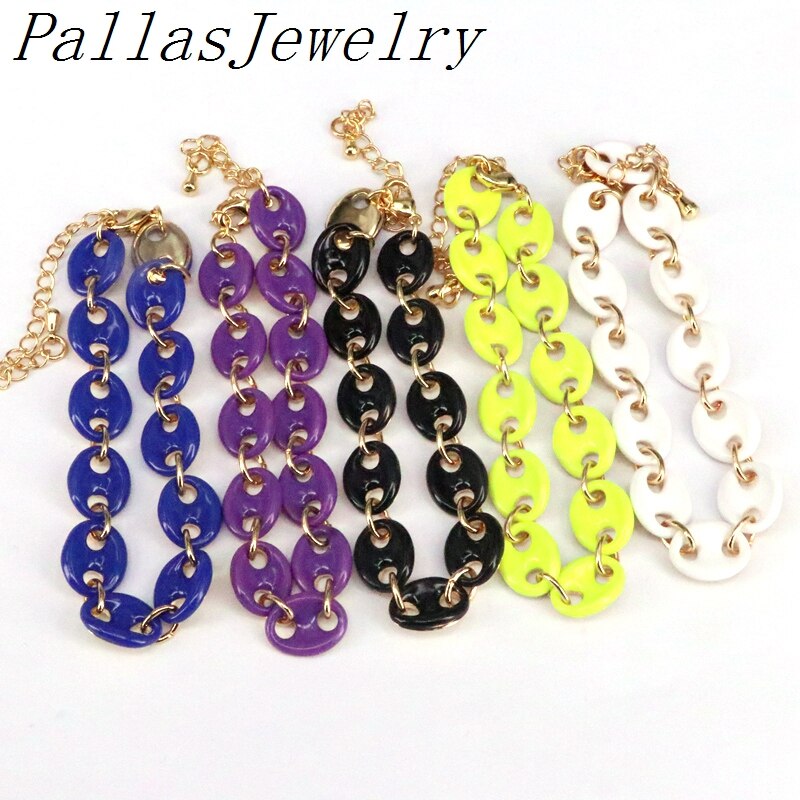 3Pcs Kleurrijke Enamel Hand Gemaakt Pig Nose Vorm Ketting Armband, Vergulde Metalen Link Enamel Ketting Armband, partij Sieraden