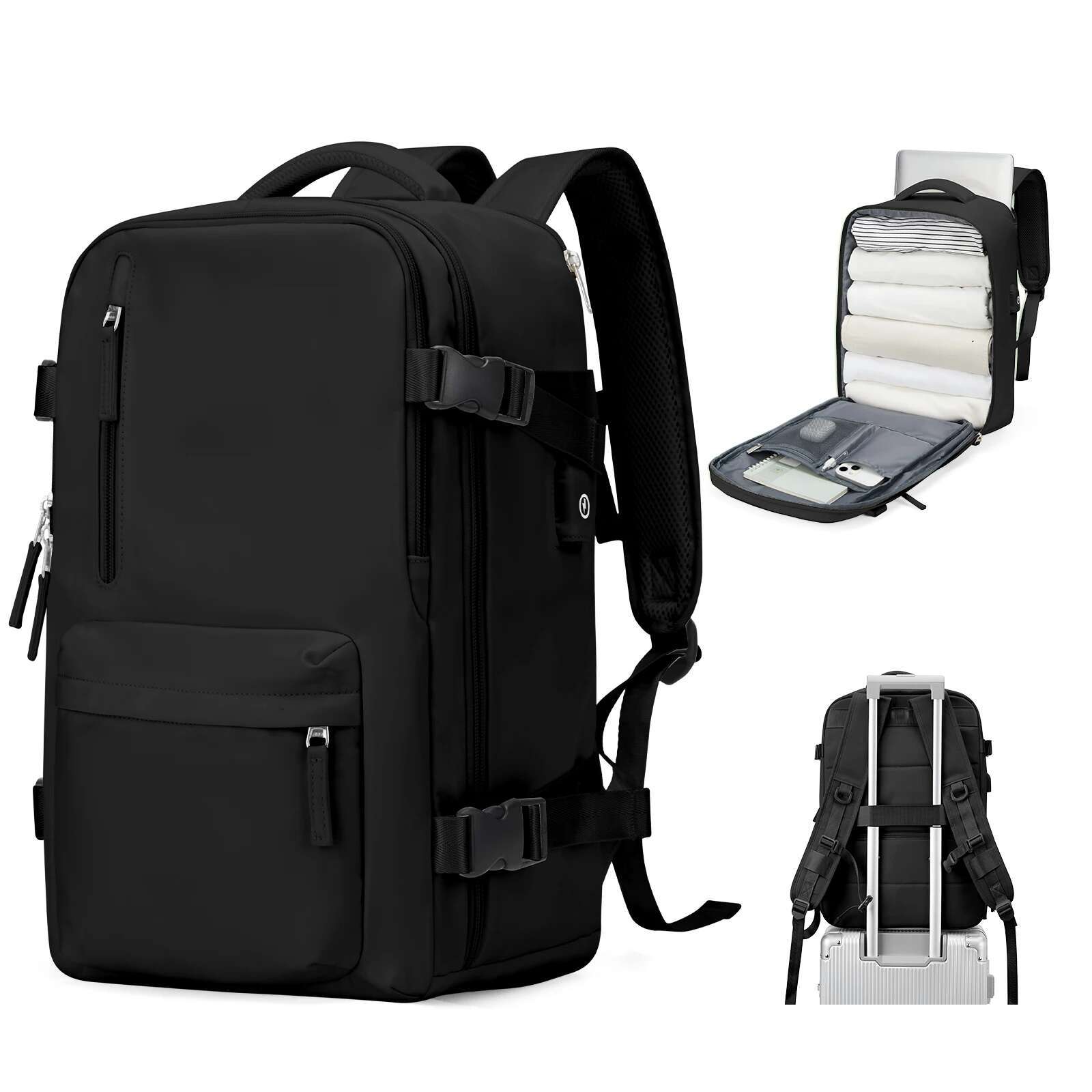 Damkabinresebärbar dator med stor kapacitet easyjet handbagage 45 x 36 x 20 ryggsäck ryanair 40 x 20 x 25 vattentät väska bagage: 16 tum / Svart