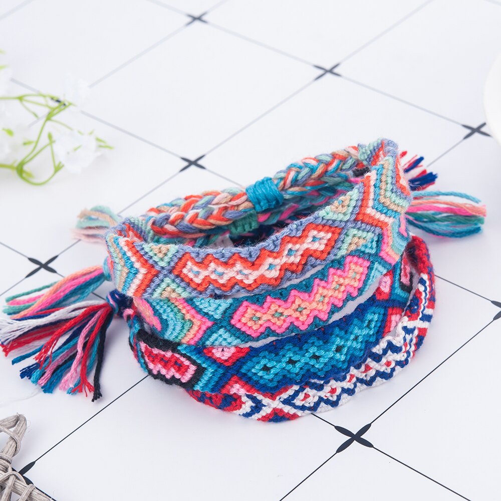 Novo étnico artesanal multicolorido corda tecido trançado pulseira de amizade bracciali ragazza pulseras com ojo turco