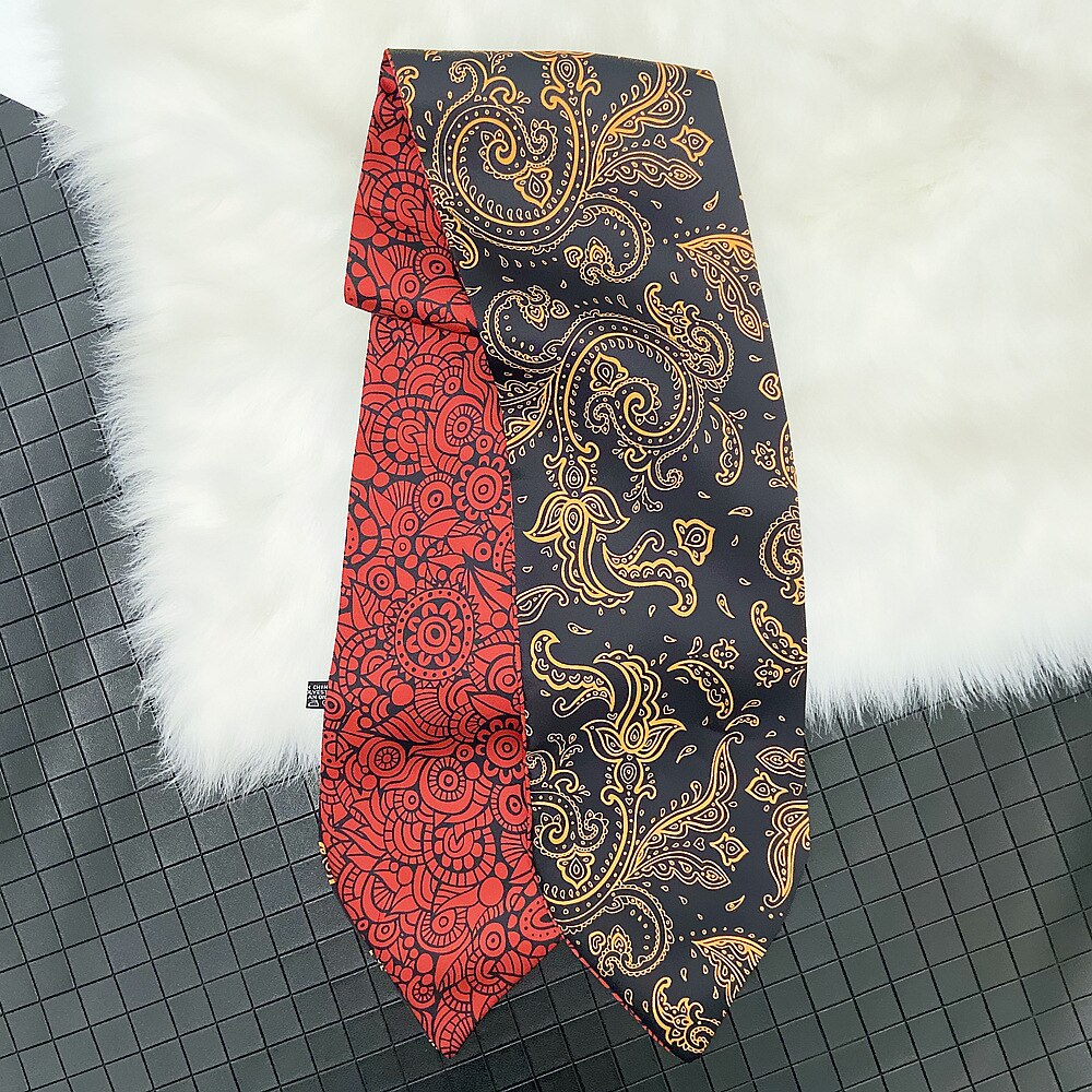 Factory Double Printing Long Silk Women Neckerchief Skinny Bag Scarf Female Neck Twill Silk Scarf Head Scarves Wraps For Ladies:  red