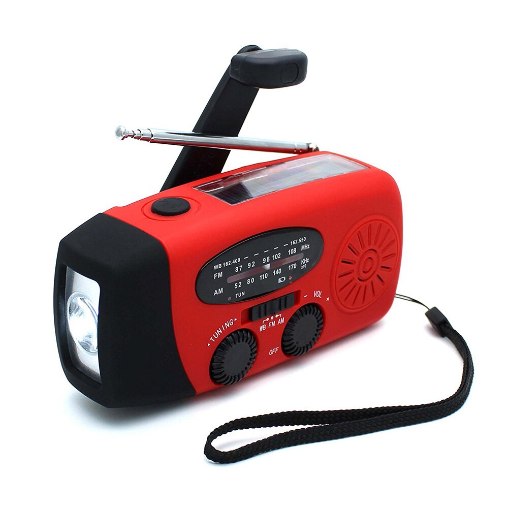 5-in-1 Portable FM Radio Hand Crank Self Powered AM/FM/NOAA Solar Emergency Radios with 3 LED Flashlight 1000mAh Power Bank: Red