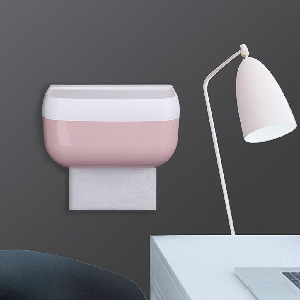 Tissue storage box plastic Multifunction Green pink gray Sticker Toilet Paper Roll Tissue Rack Wall Mounted Holder Shelf case#25
