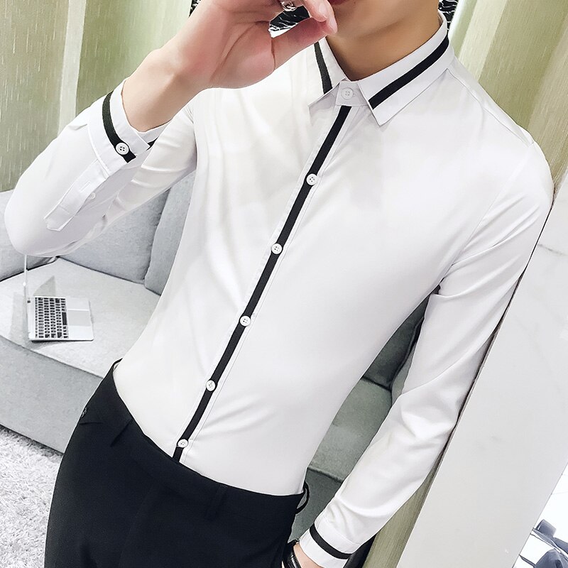 Camisa social masculina forår mænd kjole skjorte brudgom bryllup smoking skjorte mænd slim fit langærmede sociale skjorter