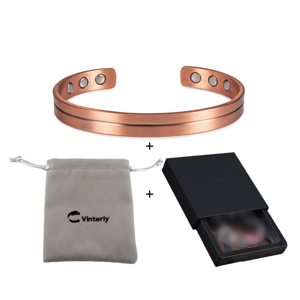 Real Copper Magnetic Bracelet Women 8mm Arthritis Adjustable Cuff Pure Copper Brand Bracelet Energy Magnetic Therapy Bracelet: bag box
