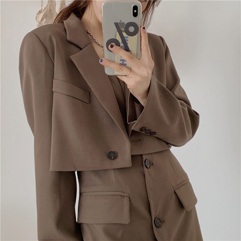 ¡Novedad de ! Conjunto de traje informal vintage para mujer, trajes cortos, abrigo y vestido de tirantes finos, trajes de botón de a la para mujer