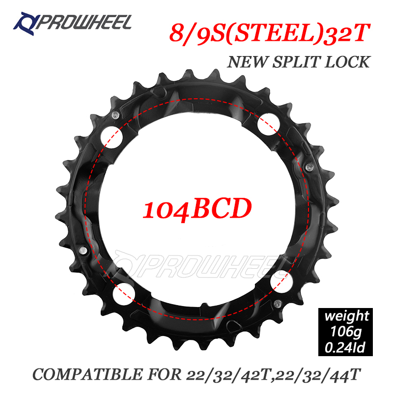 Prowheel Mountainbike Kettingblad 22T 24T 30T 32T 40T 42T 44T Tandwiel Staal/Legering Tand Plaat Deel Ronde Kettingblad 64/96/104BCD: 9S 32T new 104BCD