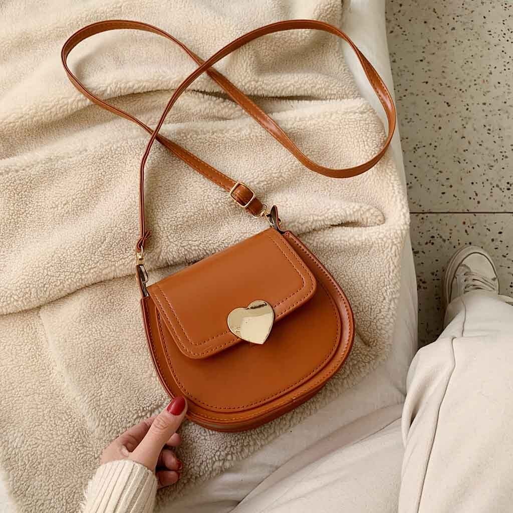 Maison Fabre Women's Heart-Shaped Small Bag Simple Shoulder Messenger Bag Casual Bag Leather Shoulder Bag Wallet: Brown