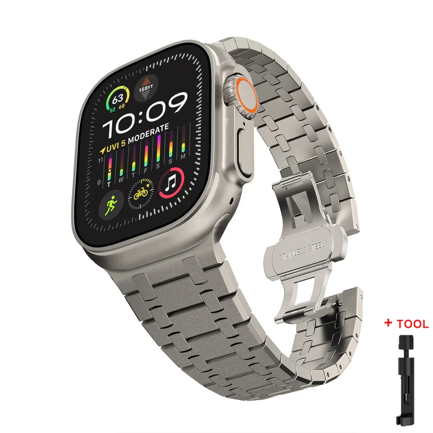 Luksuriøs metallrem til apple watch-band ultra 2 49mm 46mm 45 44mm 42mm rustfritt stålarmbånd til iwatch 10 9 8 7 6 se 5 correa: 44mm / Gul