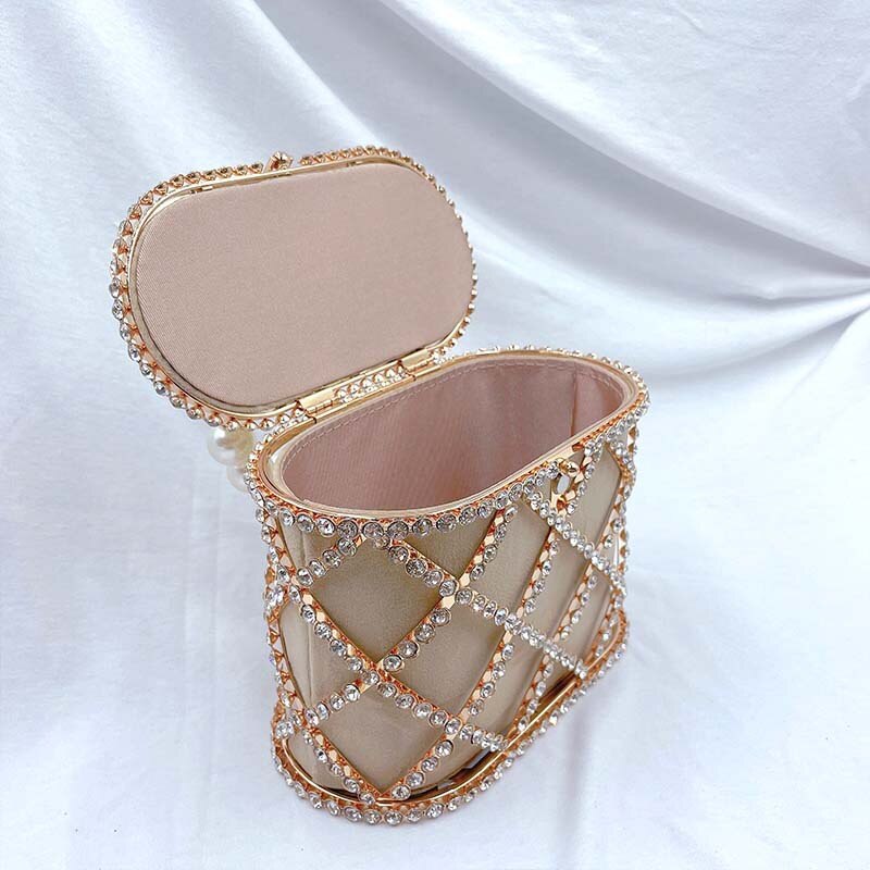 Diamant Emmer Tas Avond Clutch Bags Vrouwen Luxe Hollow Out Preal Kralen Metallic Kooi Handtassen Dames Wedding Party Purse